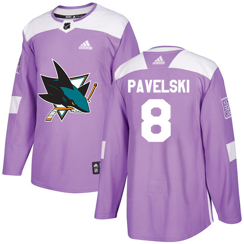 Adidas Sharks #8 Joe Pavelski Purple Authentic Fights Cancer Stitched Youth NHL Jersey